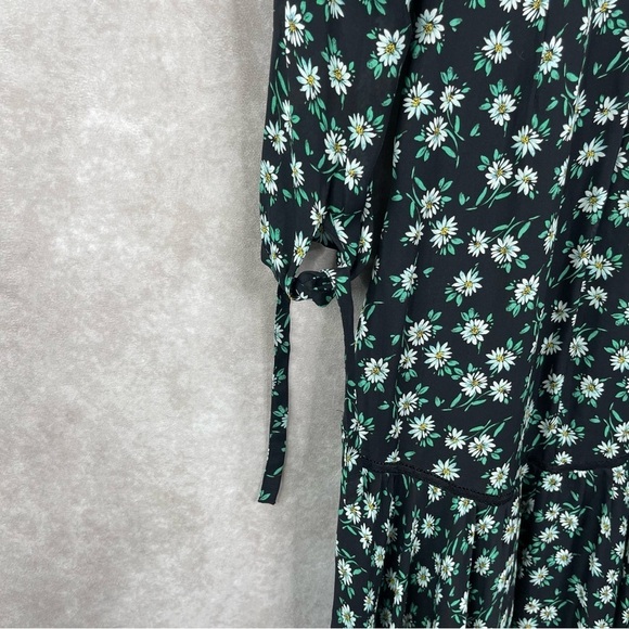 Intermix Floral Long Sleeve Silk Tiered Dress In Black Green Women's Size 2 - Picture 11 of 13